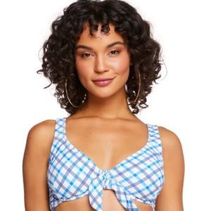 NWT Jessica Simpson Afternoon Tea Tie Front D-Bra in Caspian Plaid Size LD